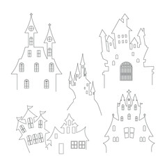 Halloween Hunted House Line Art Illustration For Coloring Page