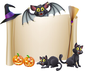 Halloween scroll sign and bat