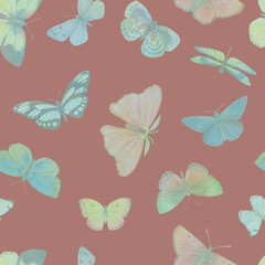 Butterflies seamless pattern. Multicolored watercolor butterflies for design, scrapbooking, wrapping paper, wallpapers, textiles.
