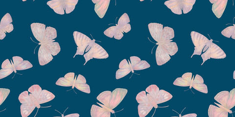Abstract watercolor butterflies collected in a seamless pattern.