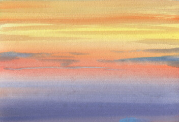 Fiery Sunset Hot Summer Watercolor Abstract Background.