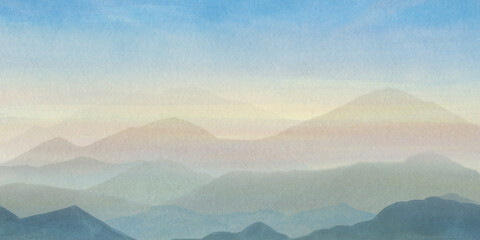 Abstract mountains painted in watercolor on textured paper