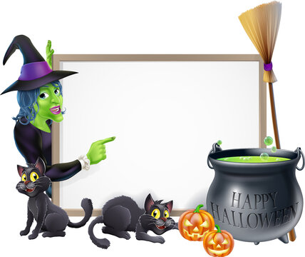 Cartoon Witch Halloween Sign