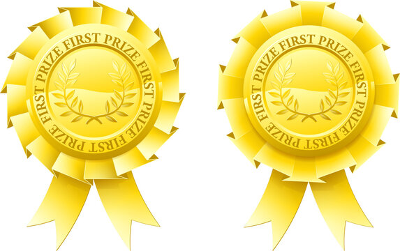 Gold first prize rosettes