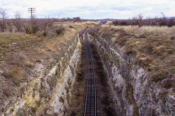 Railroad in the canyon. Background or copy space