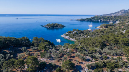 Obraz premium aegean sea , bay in the mountains, view from birdeye