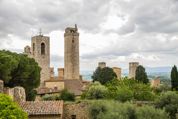Fototapeta premium The towers of the small medieval hilltop town of San Gimignano in Tuscany, Italy, Europe.