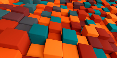 Colorful abstract geometric 3d background with cubes elements and colors for your design. 3d rendering illustration..