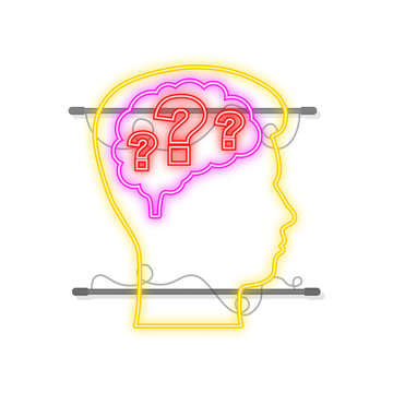 recommend clip art: Silhouette head illustration with question sign. Neon style. Vector illustration.