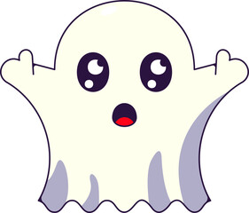 Halloween concept. Vivid cartoon illustration of ghost for sites, stores, articles, books, games, apps. Vibrant detailed image