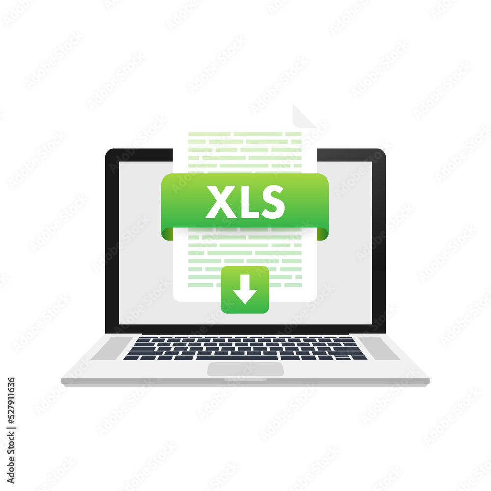 Poster download xls button. downloading document concept. file with xls label and down arrow sign. vector i