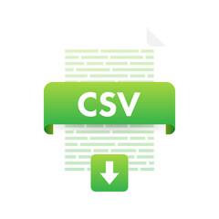 Download CSV button on laptop screen. Downloading document concept. File with CSV label and down arrow sign. Vector illustration.