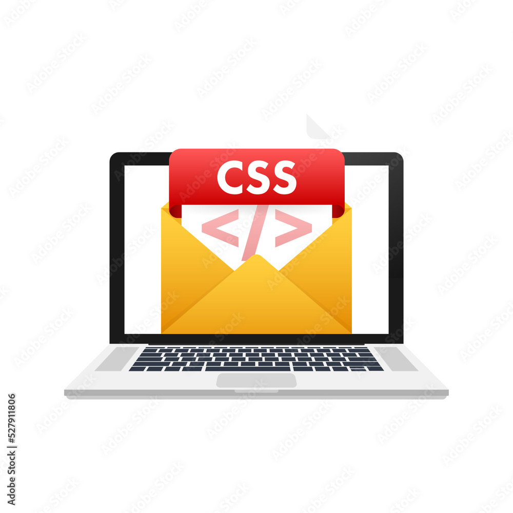Leinwandbilder download css button on laptop screen. downloading document concept. file with css label and down arr
