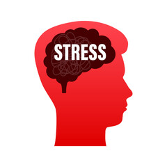 Abstract illustration with head stress on white backdrop. Cartoon vector illustration. Abstract cartoon design.