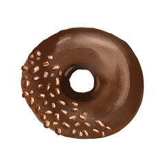 Chocolate donut. Water colour hand drawn illustration. Isolate on white background.