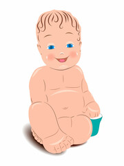 Happy cheerful child. Illustration of a naked baby