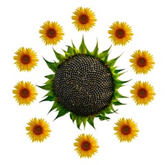 euro symbol and sunflower on the light white-colored background.
