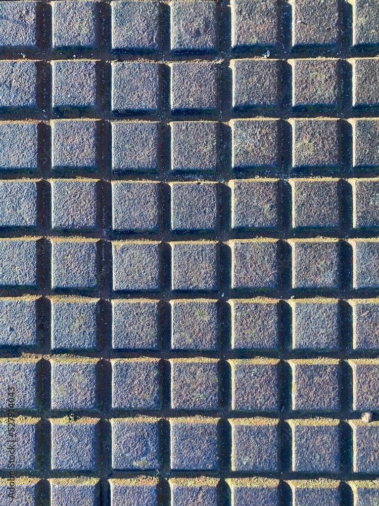 Wall mural cast iron square pattern as channel lid