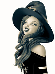 sweet witch laughing out loud portrait side view