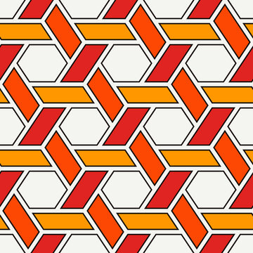 Hexagonal seamless pattern. Mosaic tiles. Honeycomb surface print. Wicker background. Flooring image. Vector ornament. Digital paper. Geometric abstract. Modern geometrical wallpaper
