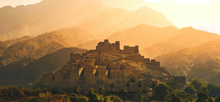 Old brick castle in the mountain. An image from Al Bahah, Saudi Arabia
