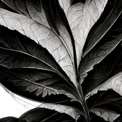 Black and white leaf drawing. Close up.