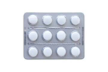 Medical blister packs with pills isolated on white. - obrazy, fototapety, plakaty