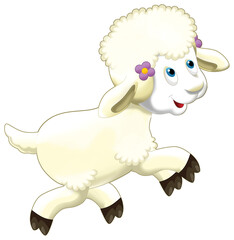 Cartoon happy sheep is standing looking and smiling illustration for children