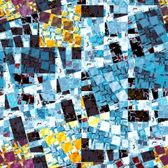 Blue stained glass square fractal, computer generated abstract background,