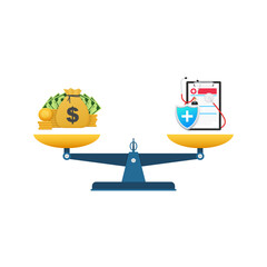 Medical insurance compare money, great design for any purposes. Flat vector illustration. Medical treatment.