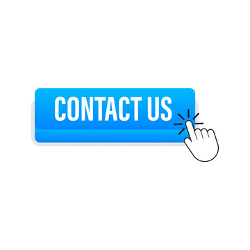 Contact us sign. Contact us blue sticker on white baclground.