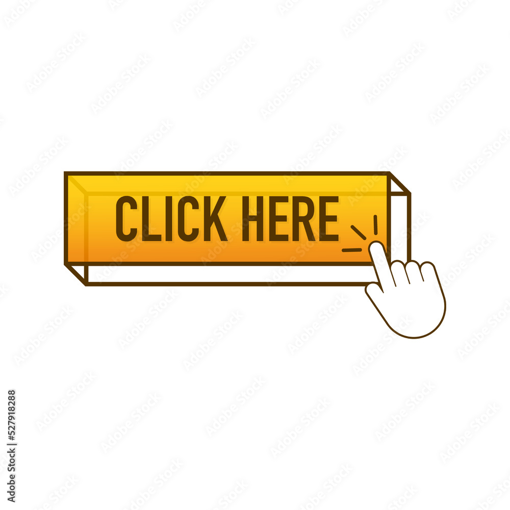 Poster yellow click here on white background. digital download. click here vector web button.