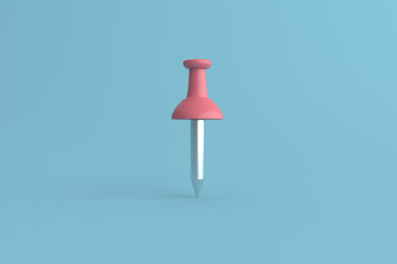 red pin on blue background . 3d illustration