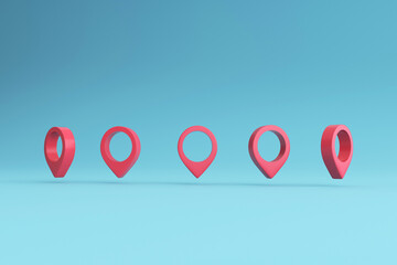 Set of map pointer on blue background. 3d illustration