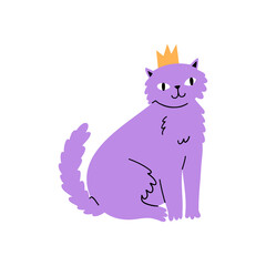 cat with a birthday crown. hand drawn vector children's illustration.
