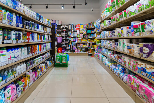 Department of household chemicals and personal hygiene in a supermarket. April 13, 2022 Balti Moldova