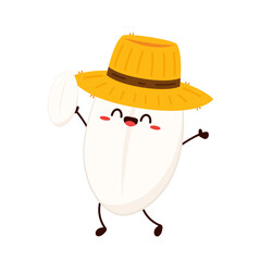 Rice character. rice vector on white background. rice seed. Rice sack vector. Peasant hat vector.