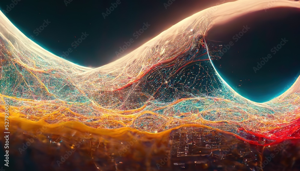 Poster Big web data and cybersecurity. Data flow. Global database and artificial intelligence. 3d render