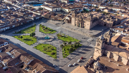 Aerial view of the Plaza de Armas in Cusco. - obrazy, fototapety, plakaty