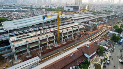 Aerial view of Tebet train station building. Jakarta