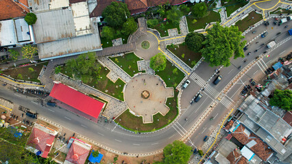 Aerial view of Tebet train station building. Jakarta