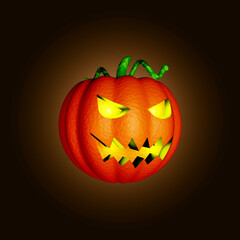 Halloween pumpkins smile and scary eyes.Eyes glowing inside pumpkin 3D rendering 