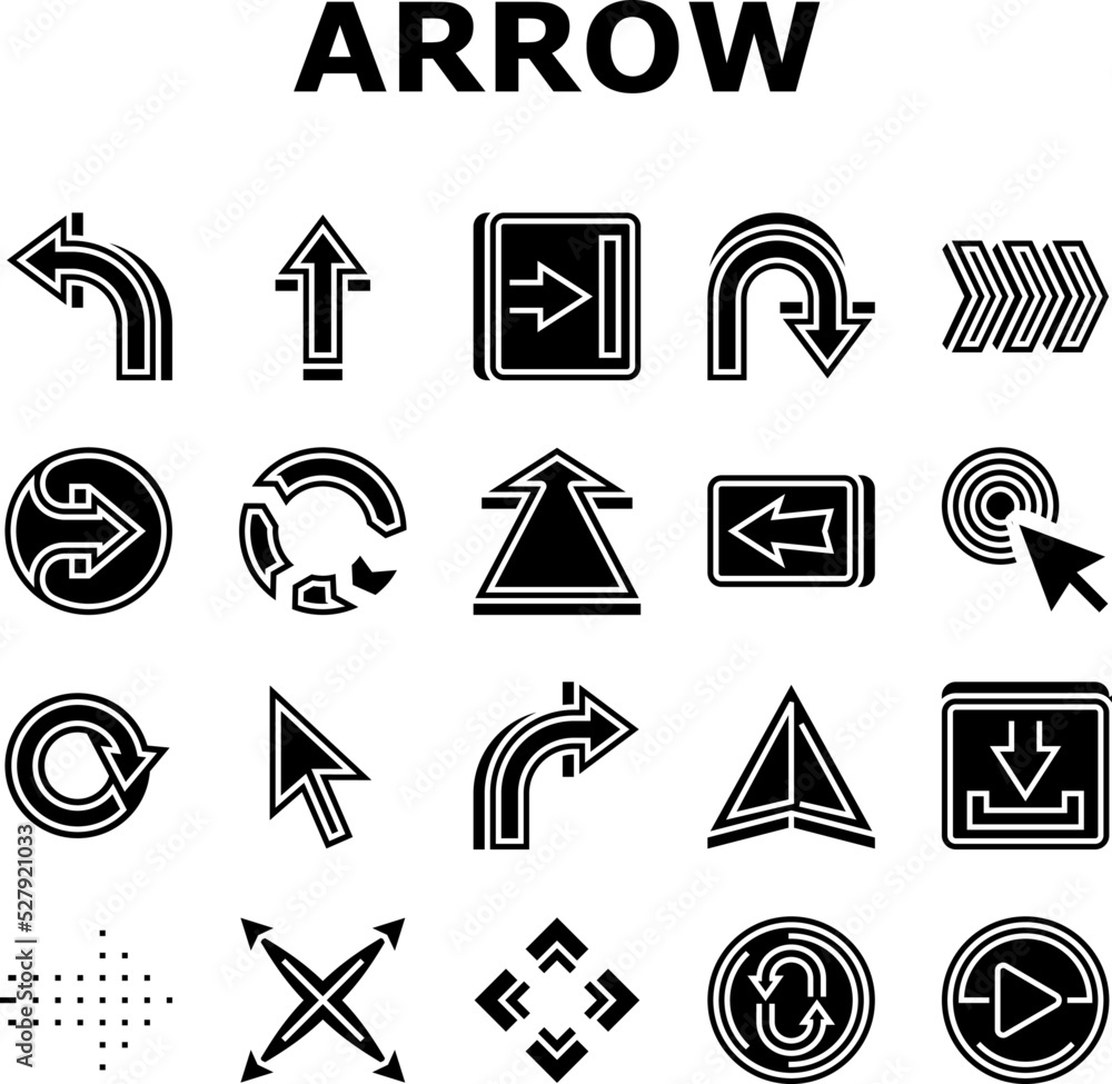Poster arrow right next sign up icons set vector. web direction, pointer, forward cursor, button digital or