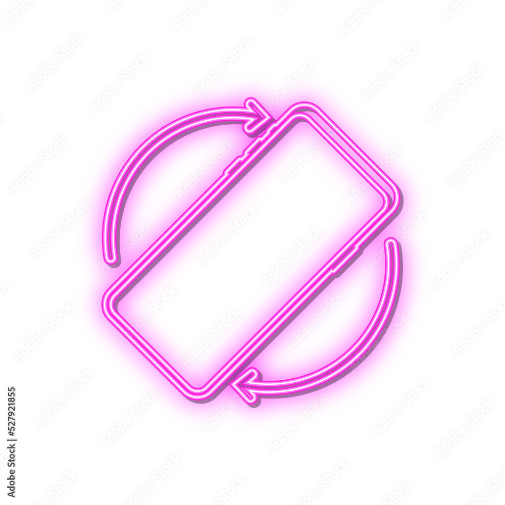 Poster rotate smartphone isolated icon. neon icon. device rotation symbol. turn your device. vector illustr