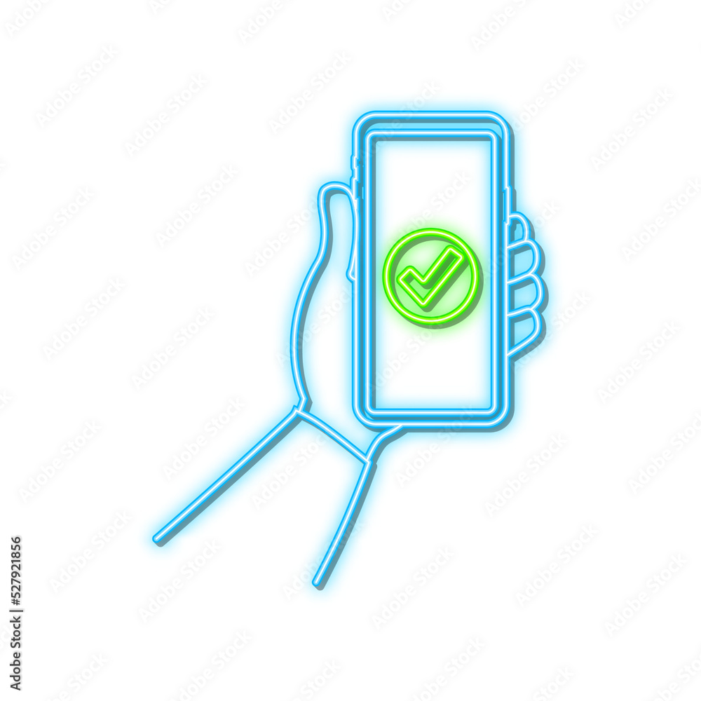 Aufkleber hands holding smartphones with checkmarks set. tick and cross check marks. vector stock illustration