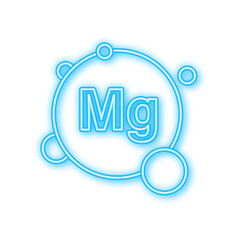 Blue magnesium neon sign. Magnesium mineral. Mg pill capsule. Vector stock illustration.