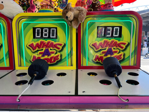 Aug. 31st, 2022 - Toronto, Ontario, Canada: Whack a Mole, a popular midway game is seen at the CNE in Toronto.