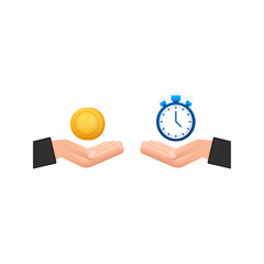 Time is money, hand is a stopwatch. Currency exchange. Vector stock illustration.