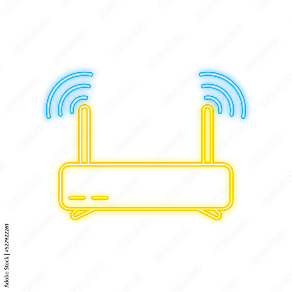 Poster network router neon icon. wifi router, wireless broadband modem. communication access network. vecto