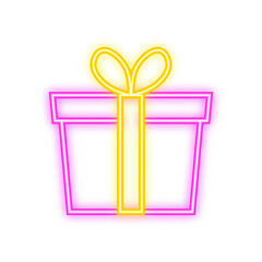 Prizes box neon, gift sign. Night neon signboard. Vector stock illustration